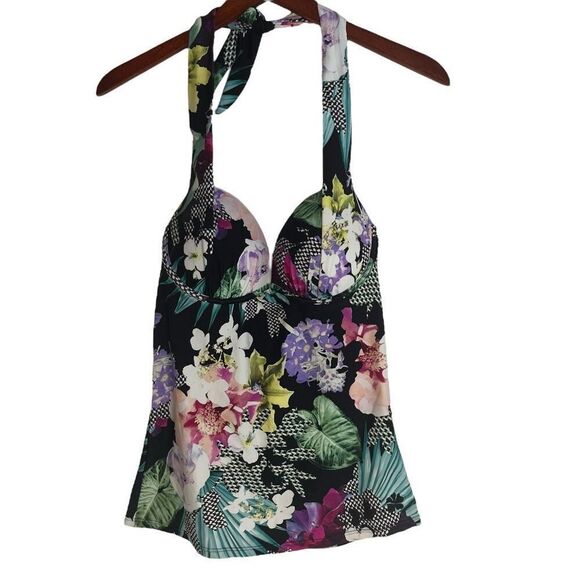 Hapari Womens Floral Halter Sweetheart Neck Backless Tankini Top Swimwear Medium - Picture 11 of 15